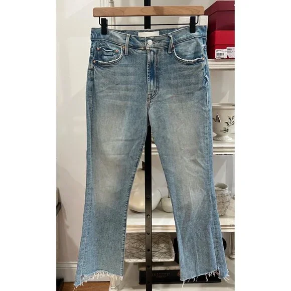 MOTHER Superior Denim The Insider Crop Stop Fray Jeans Size 27 in I Confess Blue